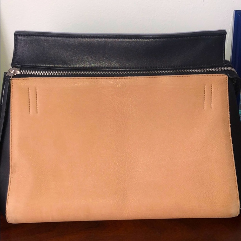 Authentic Used Celine Handbag in Black and Tan